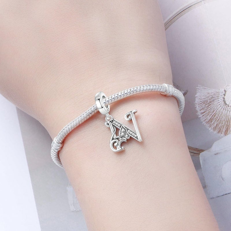 PANPOKI Store 2 Pack 925 Sterling Silver Butterfly Letter Charms for Bracelets and Necklace Alphabet Initial Dangle Pendants Round Spacer Beads Pave Cubic Zirconia Jewelry Gift for Women - Image 5
